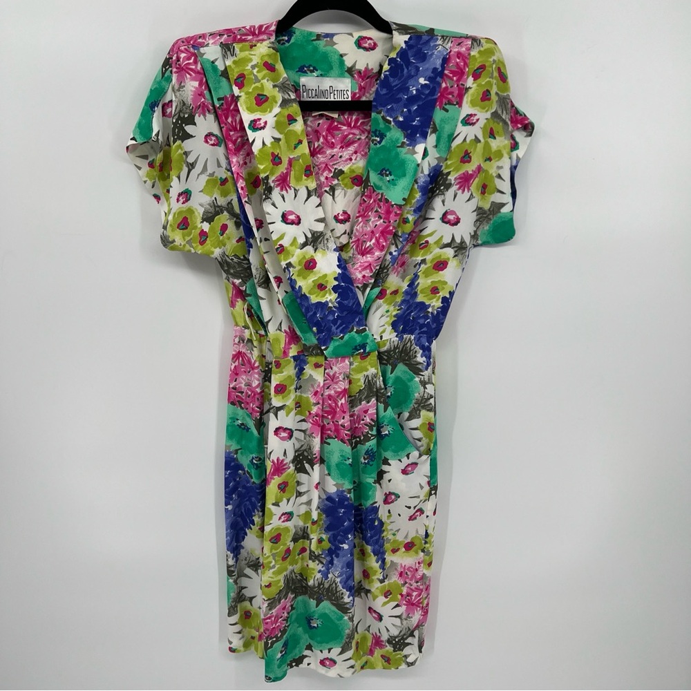 Vintage Size 2 Daisy Floral Bright Bold Spring Summer Garden Boho Short Dress